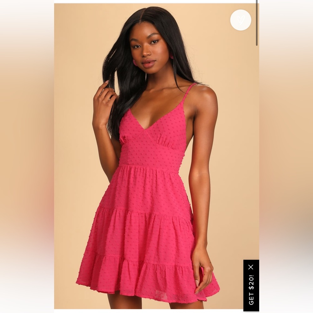 Lulus Hot Pink Flair for Fun Hot Pink Swiss Dot Tiered Mini Dress